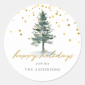 Sticker Rond Joyeux Noël Arbre d'or moderne (Devant)