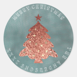 Sticker Rond Joyeux Noël Arbre gris Rose Or Lin Grungy Grungy
