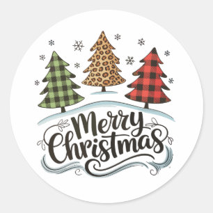Sticker Rond Joyeux Noël Arbre Léopard Rouge Plaid Buffle