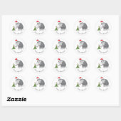 Sticker Rond Joyeux Noël Arbre mignon Mammoth Santa Hat (Feuille)