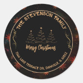 Sticker Rond Joyeux Noël Arbre Noir & Gold Festive (Devant)