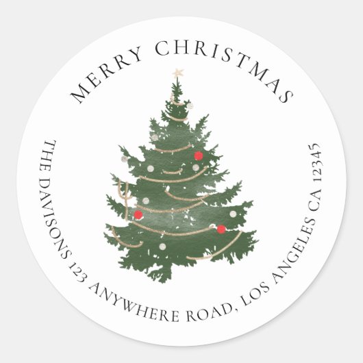 Sticker Rond Joyeux Noël Arbre Nom Adresse de retour (Devant)