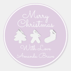 Sticker Rond Joyeux Noël Arbre Nom Purple Lavender