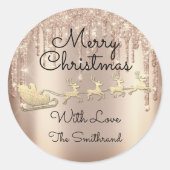 Sticker Rond Joyeux Noël Arbre Nom Rose Gold Sleigh Drives (Devant)