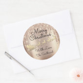 Sticker Rond Joyeux Noël Arbre Nom Rose Gold Sleigh Drives (Enveloppe)