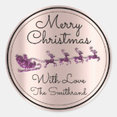 Sticker Rond Joyeux Noël Arbre Nom Rose Père Noël Sleigh Purple (Devant)