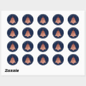 Sticker Rond Joyeux Noël Arbre Rose Gold Blue Navy (Feuille)