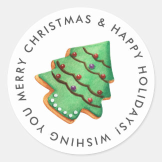 Sticker Rond Joyeux Noël Arbre sucre Cookie Personnalisé