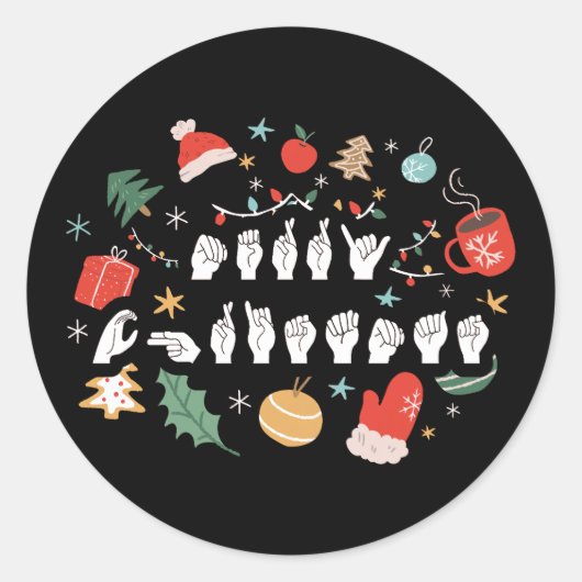 Sticker Rond Joyeux Noël - ASL American Sign Language III (Devant)