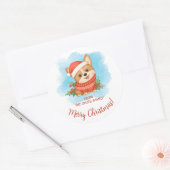 Sticker Rond Joyeux Noël au Corgi Mignon (Enveloppe)