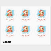 Sticker Rond Joyeux Noël au Corgi Mignon (Feuille)
