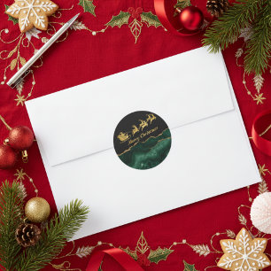 Sticker Rond Joyeux Noël au Saint-Nicolas au Vert Élégant en Or