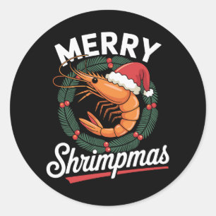 Sticker Rond Joyeux Noël aux crevettes Couronne de Noël aux cre