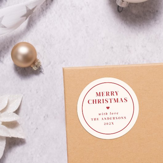 Sticker Rond Joyeux Noël avec une typographie élégante beige et