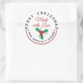 Sticker Rond Joyeux Noël Baies Selles Fabriquées Avec Amour (Sac)