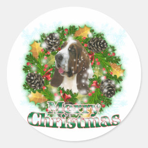 Sticker Rond Joyeux Noël Bassett Hound