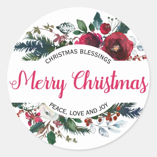 Sticker Rond Joyeux Noël Bénédiction Floral Rouge (Devant)