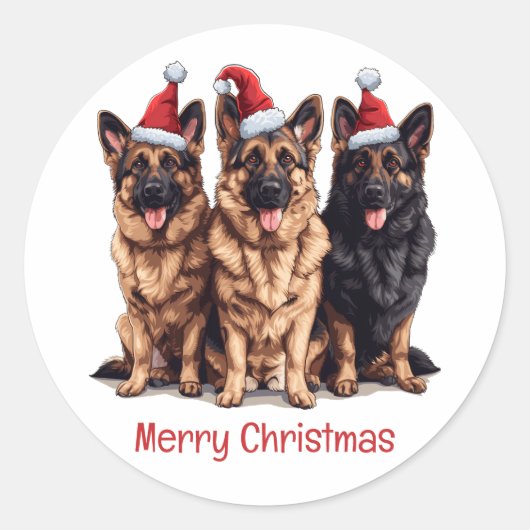 Sticker Rond Joyeux Noël berger allemand Chiens Père Noël (Devant)