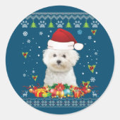 Sticker Rond Joyeux Noël Bichons Frise Dog Ugly Sweat (Devant)
