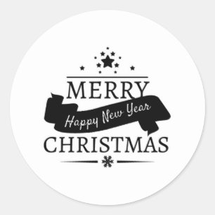 Sticker Rond Joyeux Noël Blanc Noir Et Bonne Année
