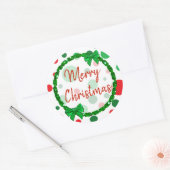 Sticker Rond Joyeux Noël blanc, Pois verts rouges (Enveloppe)