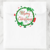 Sticker Rond Joyeux Noël blanc, Pois verts rouges (Sac)