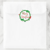 Sticker Rond Joyeux Noël blanc, Pois verts rouges (Sac)