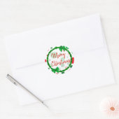 Sticker Rond Joyeux Noël blanc, Pois verts rouges (Enveloppe)