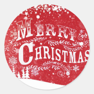Sticker Rond Joyeux Noël blanc rouge classique