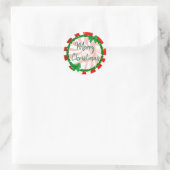 Sticker Rond Joyeux Noël Blanc, Rouge Vert Peppermenthe Candy (Sac)