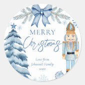 Sticker Rond Joyeux Noël bleu arc noir (Devant)