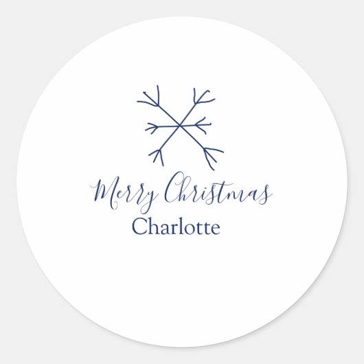 Sticker Rond Joyeux Noël bleu flocons ajouter nom fêtes (Devant)