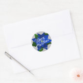 Sticker Rond Joyeux Noël - Bleu Poinsettia Noël (Enveloppe)