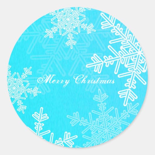 Sticker Rond Joyeux Noël Blue Snowflake Script minimaliste (Devant)