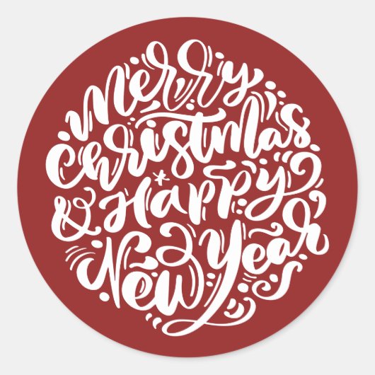 Sticker Rond Joyeux Noël & Bonne année Calligraphie Rouge (Devant)