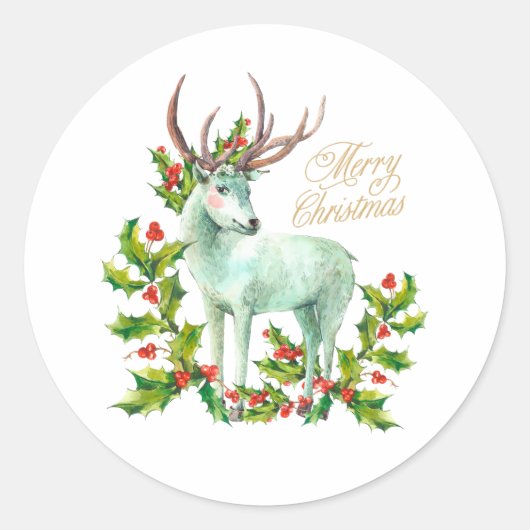 Sticker Rond Joyeux Noël Boodland Deer et Holly Berry (Devant)