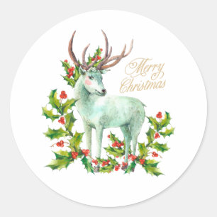 Sticker Rond Joyeux Noël Boodland Deer et Holly Berry