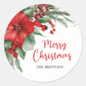Sticker Rond Joyeux Noël Botanique Fête Rouge (Devant)