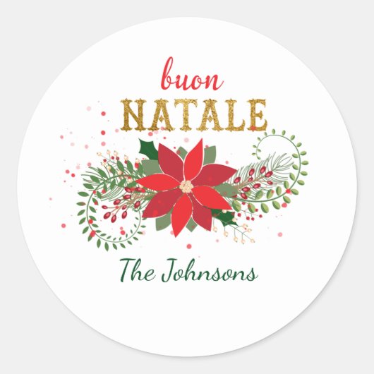 Sticker Rond Joyeux Noël Bouon Natale Italien Blanc Classique (Devant)