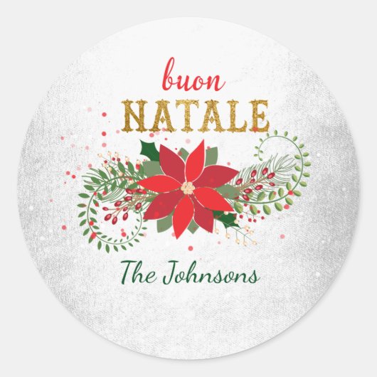 Sticker Rond Joyeux Noël Bouon Natale Italien Silver Grey (Devant)