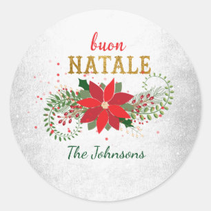 Sticker Rond Joyeux Noël Bouon Natale Italien Silver Grey