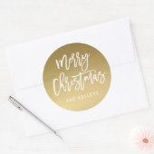 Sticker Rond Joyeux Noël Brush Script Or Personnalisé (Enveloppe)
