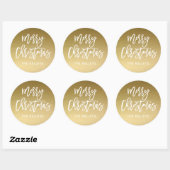 Sticker Rond Joyeux Noël Brush Script Or Personnalisé (Feuille)