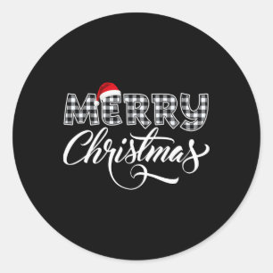 Sticker Rond Joyeux Noël Buffalo à carreaux noir et blanc pour