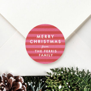 Sticker Rond Joyeux Noël cadeau rayé rouge rose mignon