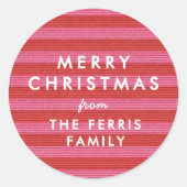 Sticker Rond Joyeux Noël cadeau rayé rouge rose mignon (Devant)
