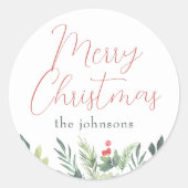 Sticker Rond Joyeux Noël Calligraphie & Nom de famille Green en (Devant)