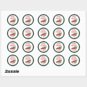 Sticker Rond Joyeux Noël Camion Green Plaid Check (Feuille)
