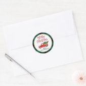 Sticker Rond Joyeux Noël Camion Green Plaid Check (Enveloppe)