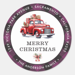 Sticker Rond Joyeux Noël Camion rouge avec retour